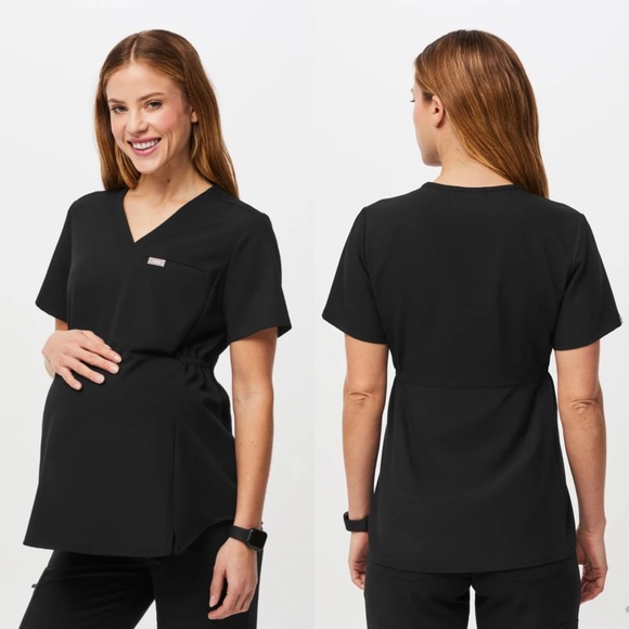 Figs Tops - FIGS Octavia Maternity Scrub Top Black Size Medium